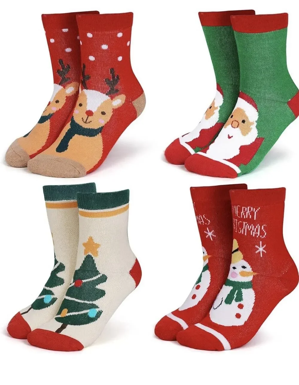 4-Pairs Merino Wool Christmas Kids Socks 2T-5T Unisex New